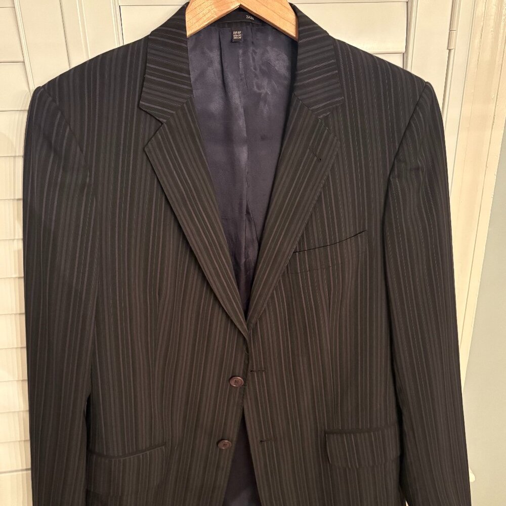 Zara Mod Pinstripe Slim Fit Men's Blazer Size: USA 38R (Navy/Green)